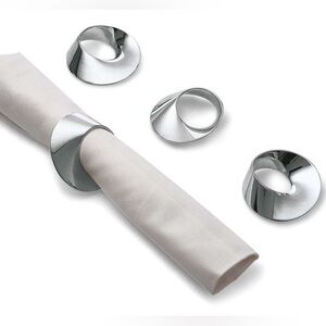 NEW PHILIPPI Set of 4 Mobius SWIRL Napkin Rings Holders Silver Tone Germany